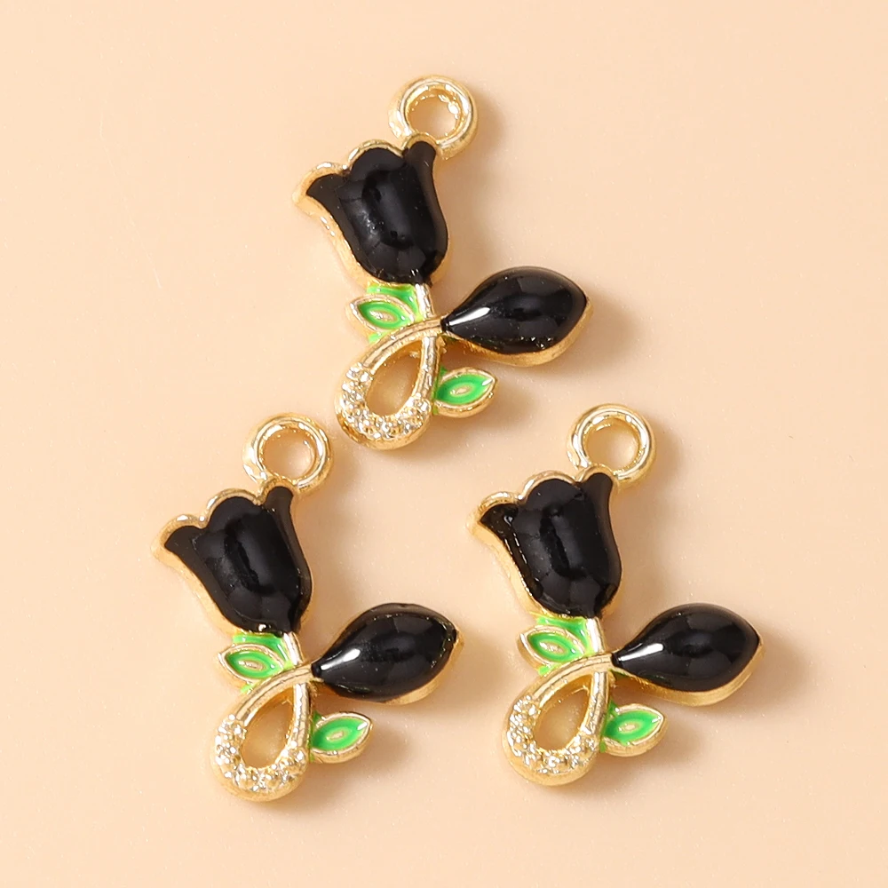 Leslie 20 Stück Charms, 11 x 12 mm, niedlicher bunter Rosenblüten-Charm-Anhänger für handgefertigte Ohrringe, Armbänder, Halsketten, Schmuckherstellung, Basteln – Detail 5