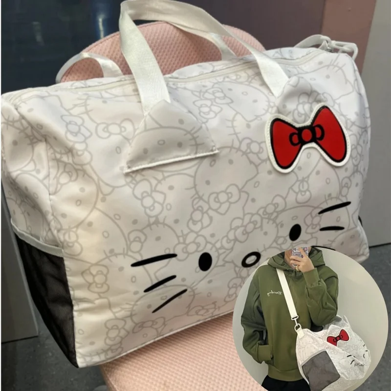 Kartun Hello Kitty Kapasitas Besar Bahu Tunggal Kitty Busur Tas Kebugaran Genggam Tas Koper Travel Selempang Hadiah Mainan