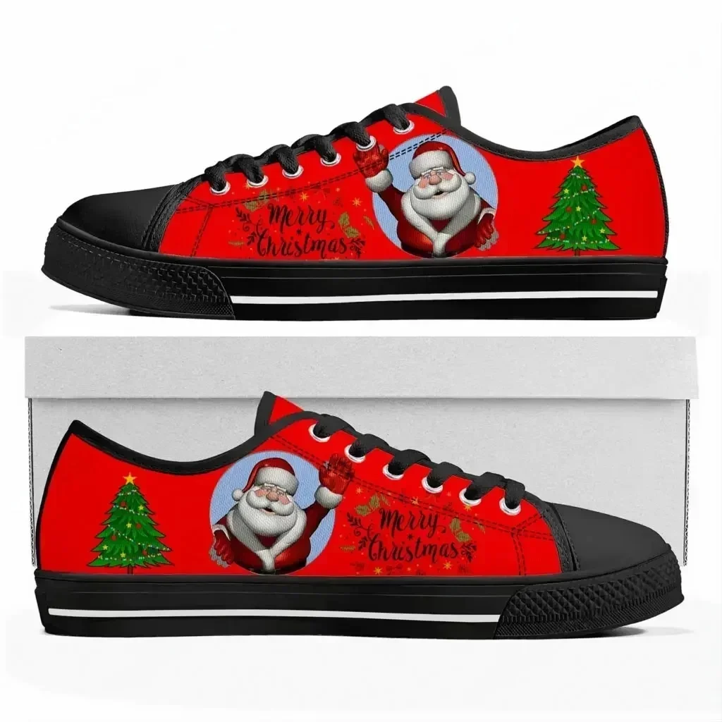 HOT Santa Claus Merry Christmas Snowflake Low Top Sneakers Mens Womens Teenager Canvas High Quality Sneaker Couple Shoes