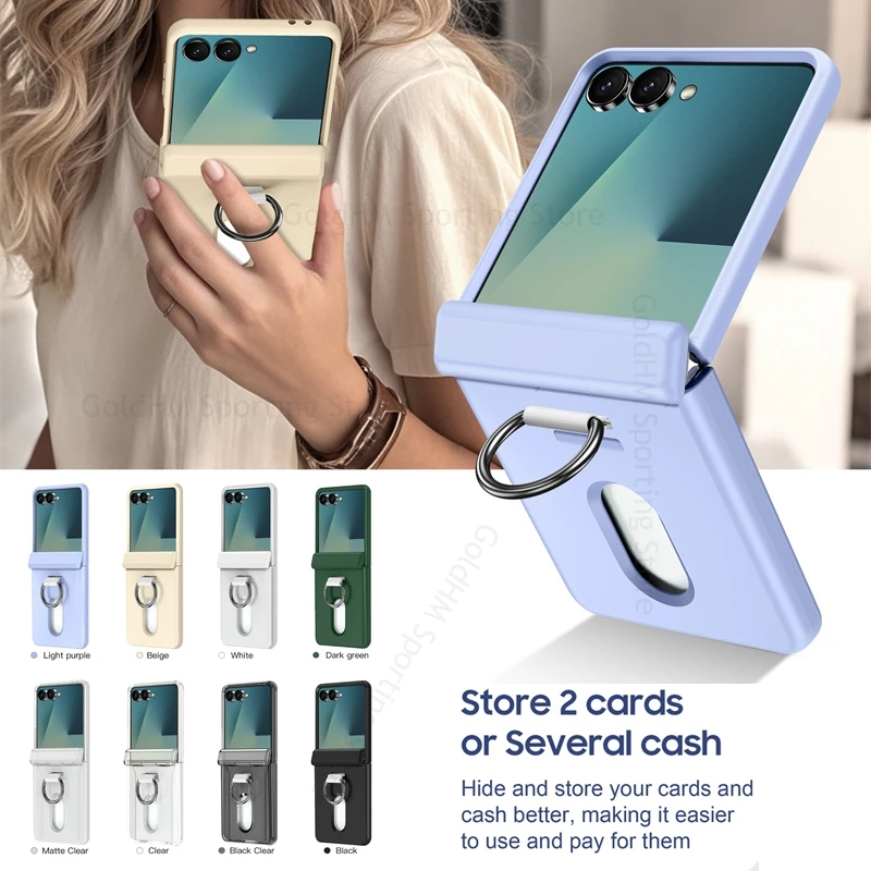 Hinged Case For Samsung Galaxy Z Flip8 5G Ring Holder Card Slot Case For Samsung Z Flip 7 6 5 5G Fundas Hard PC Shockproof Cover