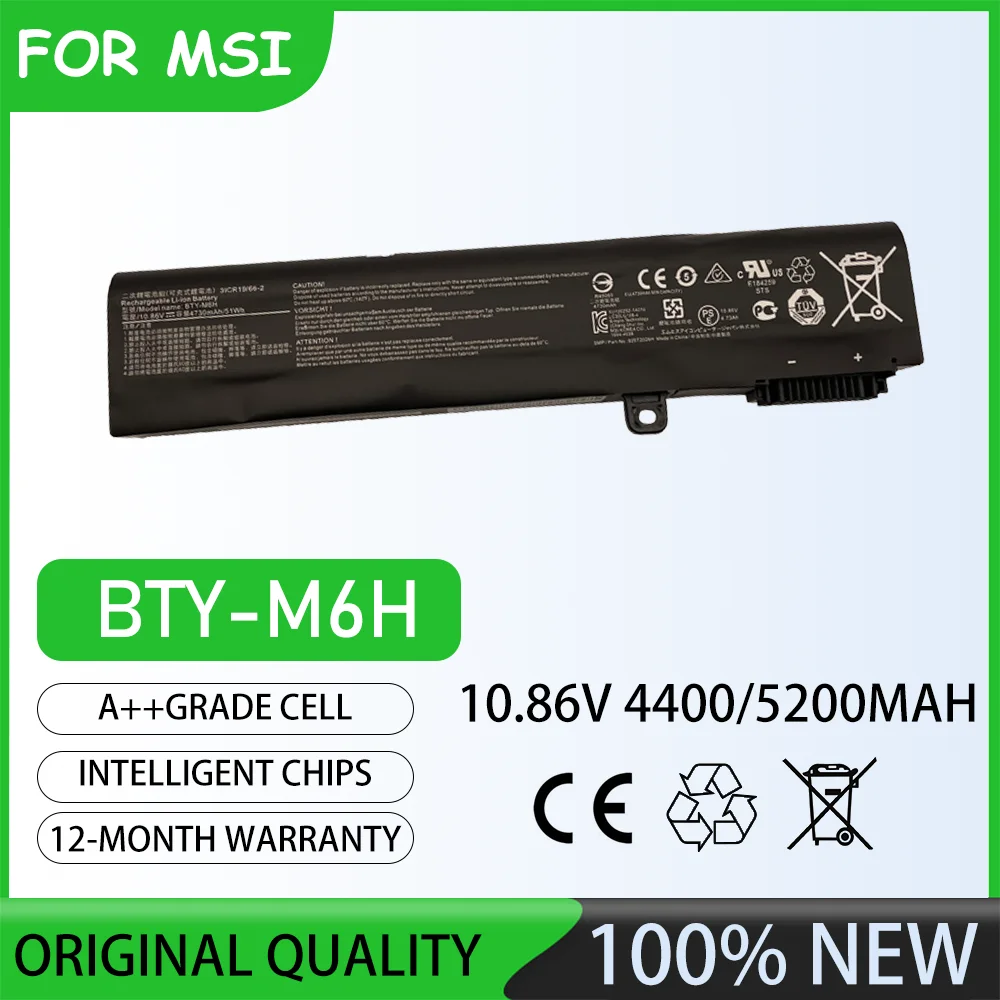 10.86V  5200mAh BTY-M6H  Laptop Battery For MSI MS-16J1 MS-16J2 MS-16J3 MS-16J5 MS-16J6 MS-1795 GE62 6QC-490XCN GE62 2QD-007XCN