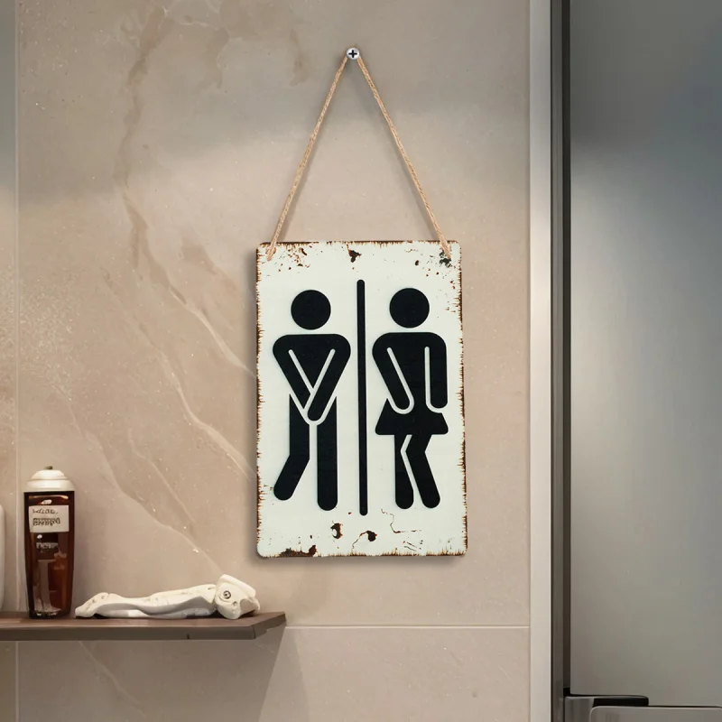 

Toilet sign made of wooden board, high-definition printing. Public toilet sign. Home decoration item.