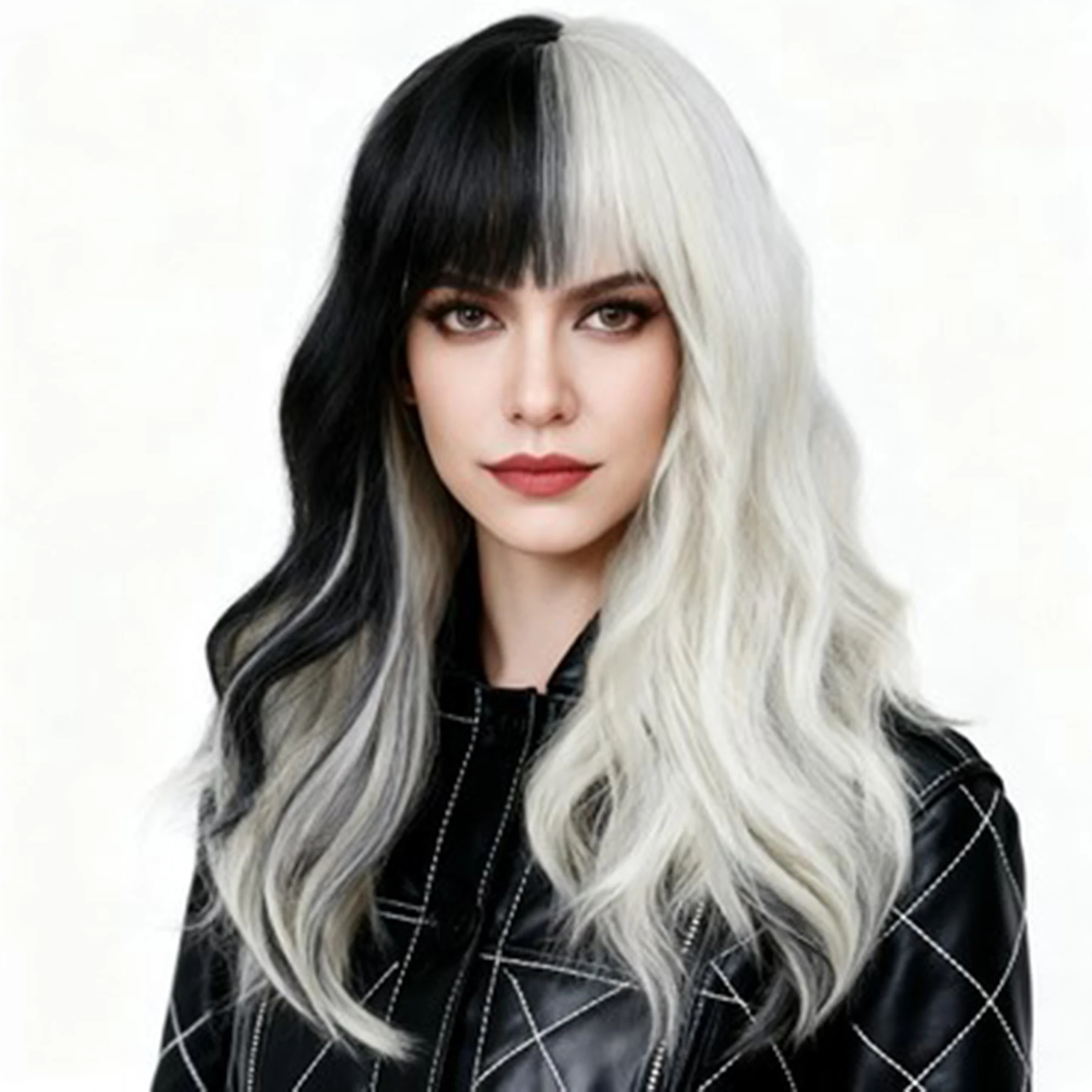

Synthetic Hair Long Curly Wigs for Women 26 Inch Water Wavy Wig with Bangs Drag Queen Blonde Mixed Black Wigs Natural Looking