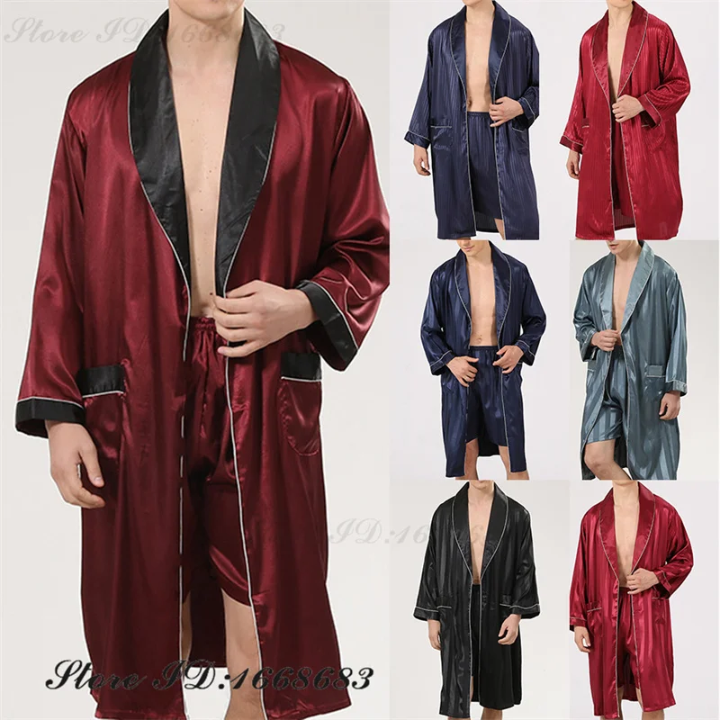 Plus Size 3XL Men Robe 2PCS Set Loungewear Spring Summer New Male Sleepwear Kimono Bathrobe Gown Loose Satin Homewear Nightwear