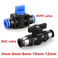BUCC HVFF válvula de mano de aire, Conector de junta rápida de empuje neumático para girar el interruptor, controlador Manual de plástico, 4mm, 6mm, 8mm, 10mm, 12mm