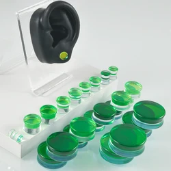 1Pair Top Quality Iridescent Green For Man Glass Double Flare Flashback Ear Plugs Tunnel Gauge Ear Stretching Piercing Expander
