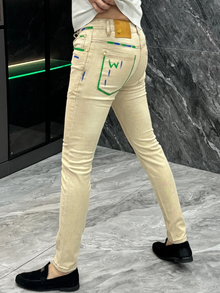 

Hand-Painted Splatter Denim Jeans Men's Summer High-End Lightweight Straight Leg Youth Slimming Pants Fashionable Urban Style