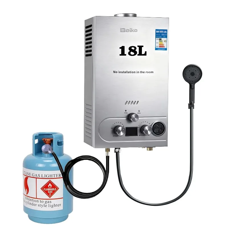 سخان مياه يعمل بالغاز بدون خزان 16L-32L من الدرجة التجارية، نظام تنفيس المداخن مع شاشة LCD وتوافق ثنائي الوقود LPG/NG للكبير #1