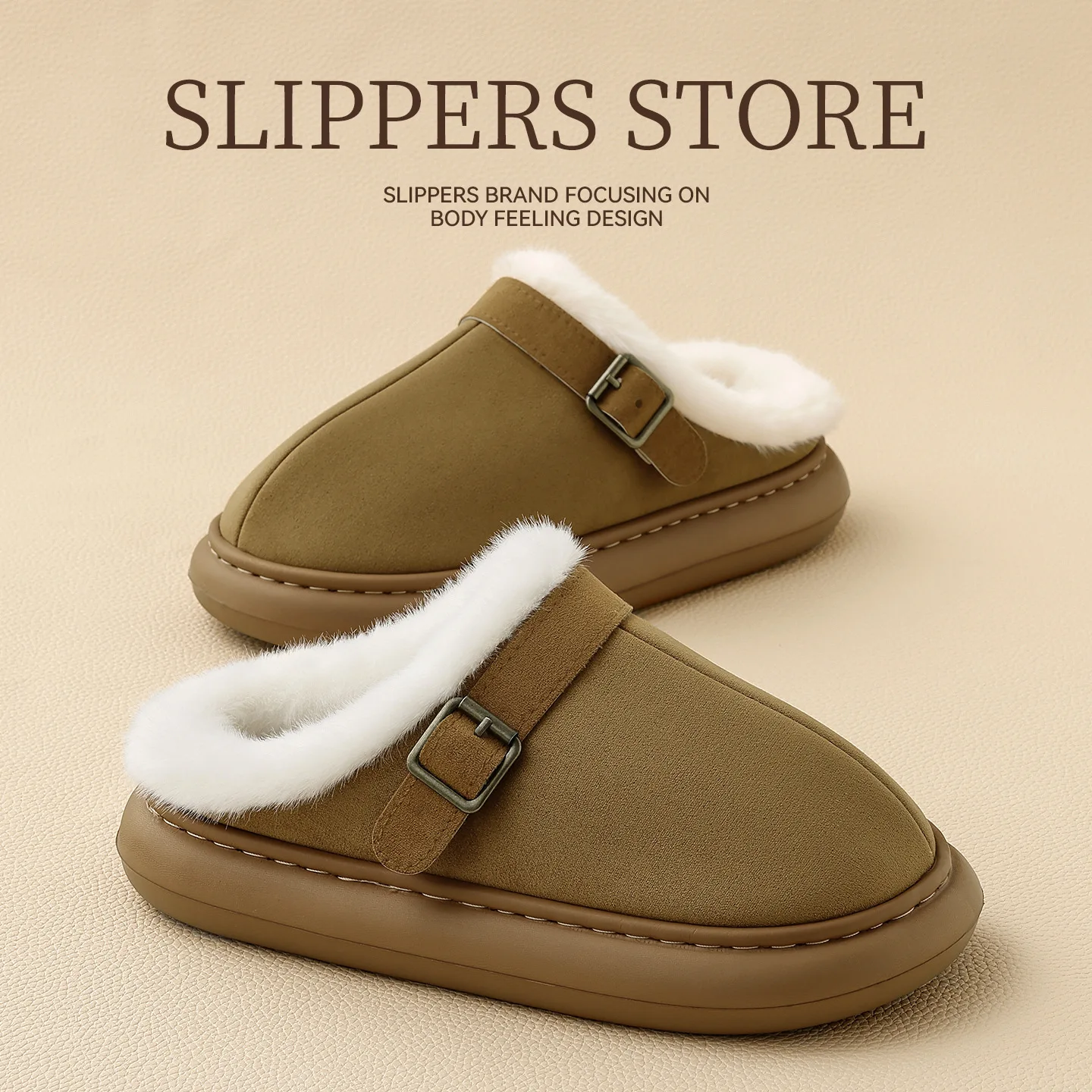 

Winter New Women's Slippers Fuzzy Memory Foam House Slippers Close Toe Fluffy Platform Indoor Shoes For Women Cushioning Light