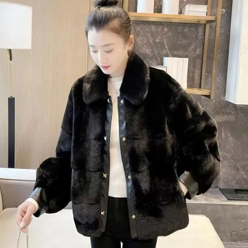 Nouveau manteau en fausse fourrure de vison haut de gamme, haut d'hiver court et élégant, vêtements d'extérieur en fourrure de vison pour femmes, manteau élégant et élégant à la mode