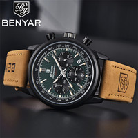 BENYAR Men Watch Chronograph Date Waterproof Sport Genuine Leather Male Wristwatch Top Brand Luxury Military Man Clock Gift 5188