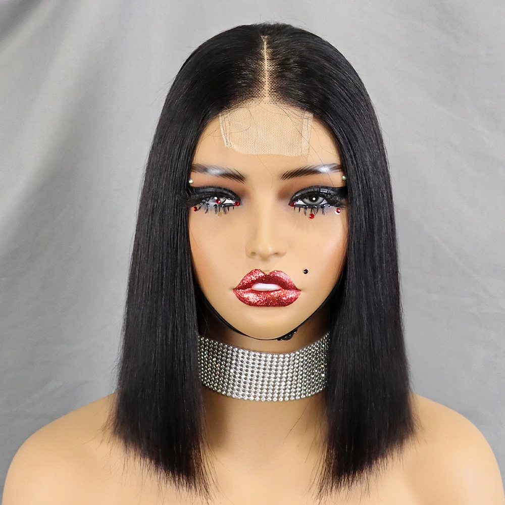 Glueless Wig Double Drawn 12A Hair 350% Density Straight Bob Human Hair Wig 2x6 HD Lace Closure Frontal Wigs for Women