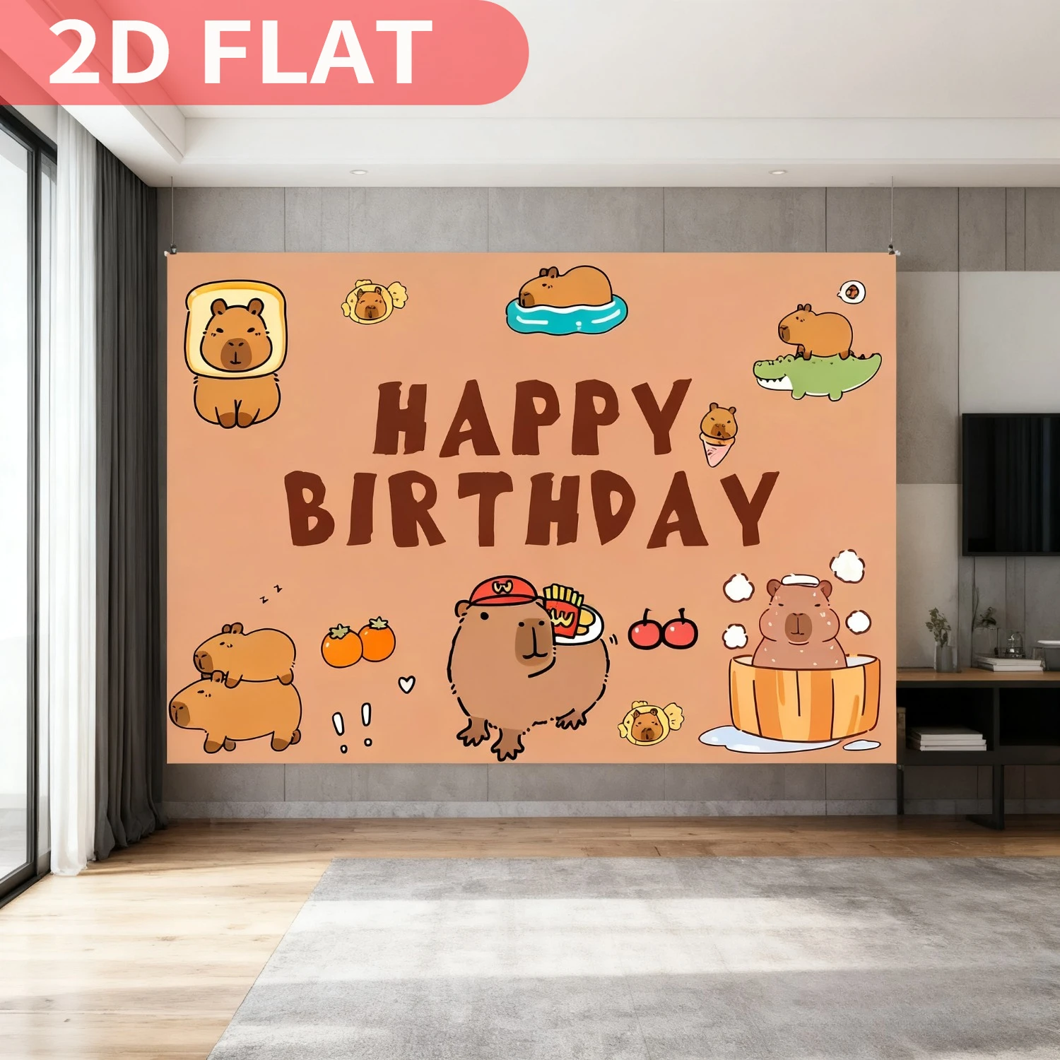 

1pc Cute Capybara Animal Theme Birthday Party Banners Decoration, Polyester Backdrop for Birthday, Photography Background Banner