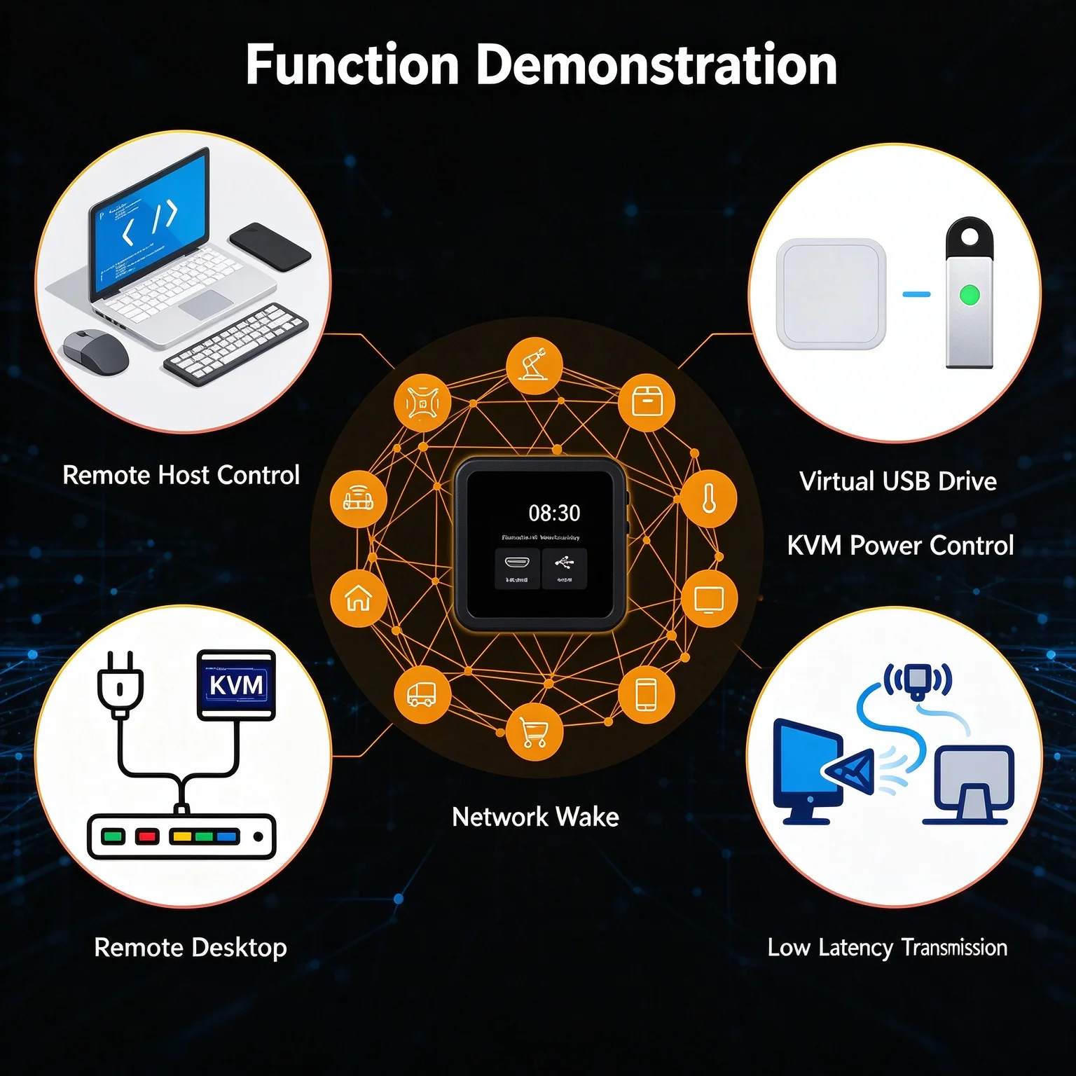 Lightweight IP KVM Over IP RV1106 Mini KVM Server Remote Control Module 1080P 60fps HDMI KVM with Touch Screen for Server Mainte