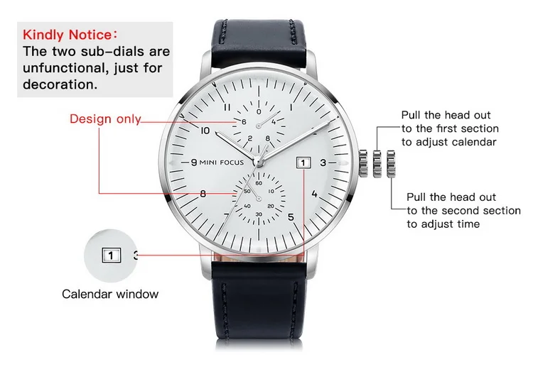 MINIFOCUS MF0052G Genuine Leather Quartz Watch Window Each minute consists of 60 seconds each hour is made up of 60 minutes Trea