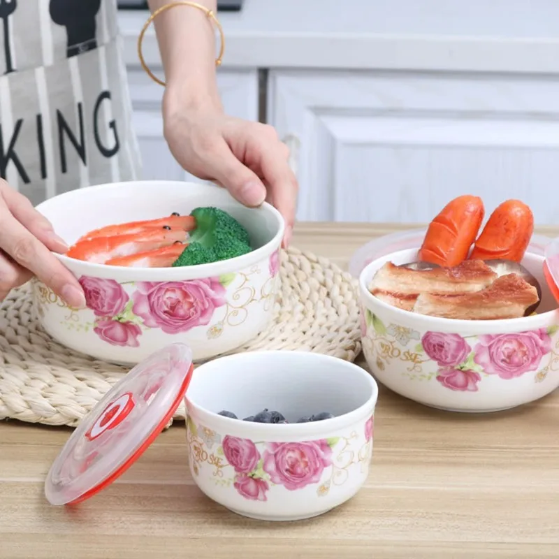 3-Piece Set Ceramic Fresh-Keeping Bowl Suitable For Microwave Oven Fresh-Keeping Box Tableware Refrigerator Storage Box Set