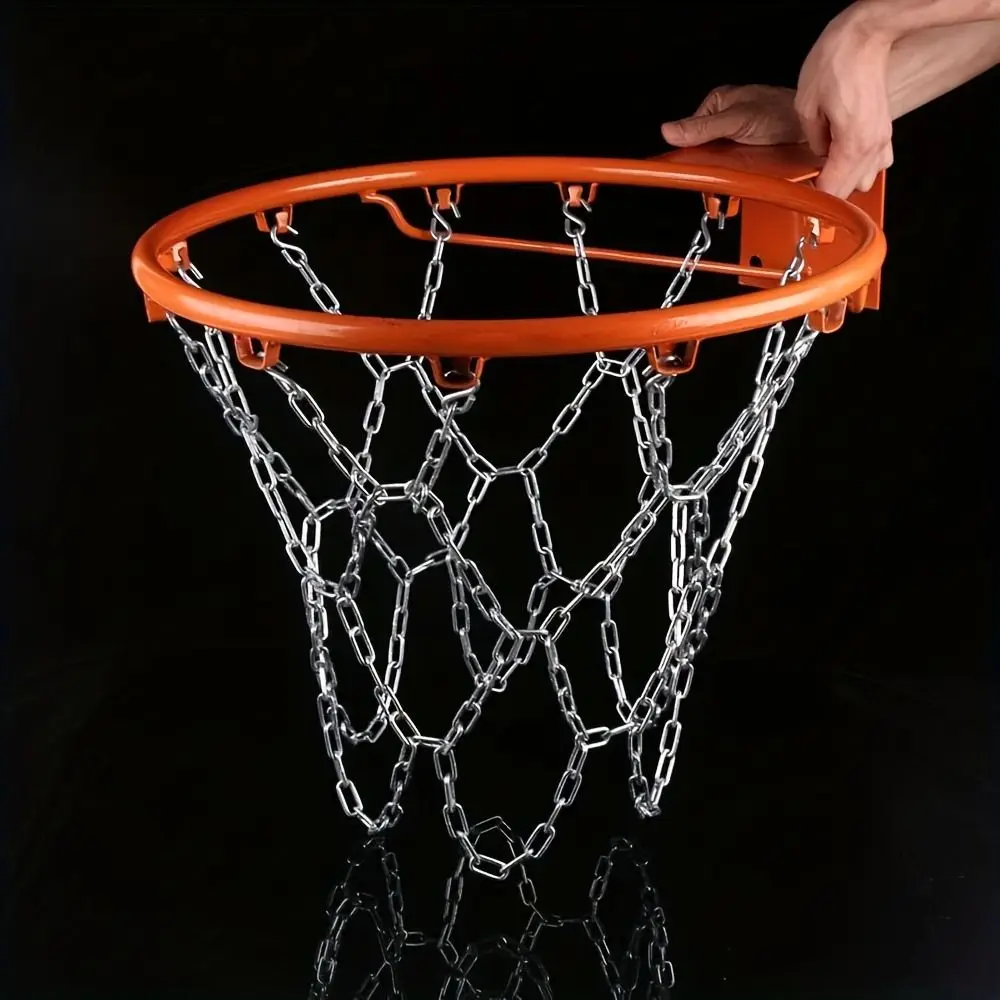 Rede de corrente de ferro de basquete com 12 argolas, sem deformação, fácil instalação, rede de aro de basquete espessada, rede de aro de cesta resistente