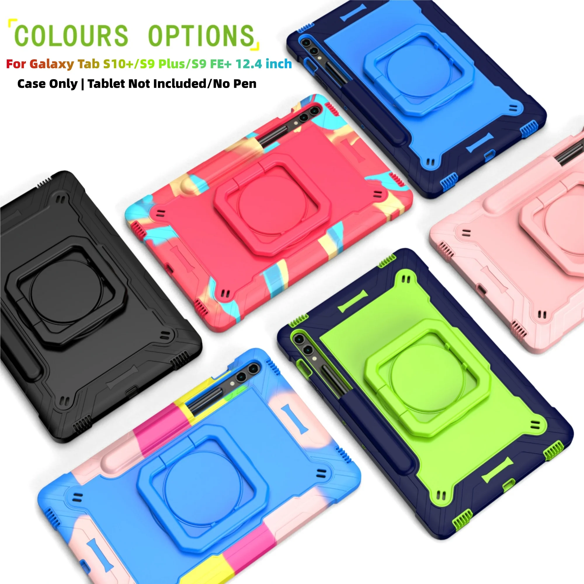 Case for Galaxy Tab S10+/S9FE+/S9 PLUS 12.4inch Shockproof Cover Pen Holder/Rotating Grip/Stable Kickstand/Shoulder Strap