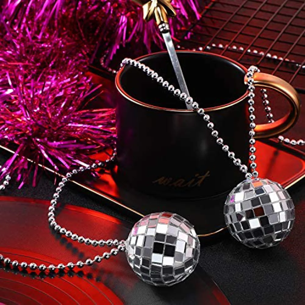 10 Pcs Mirror Disco Ball Necklaces Silver Disco Ball Necklace 70s Jewelry Disco Party Favor Decor Costume Necklaces Accessories