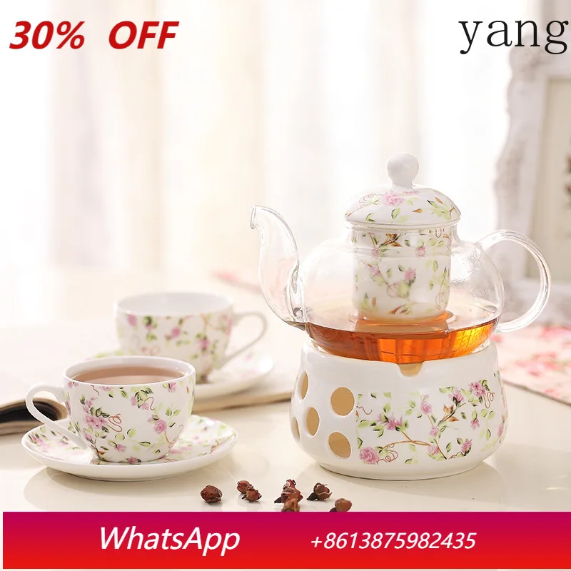 

CX European style 1 pot 2 cups saucer set afternoon tea heat-resistant candle heating