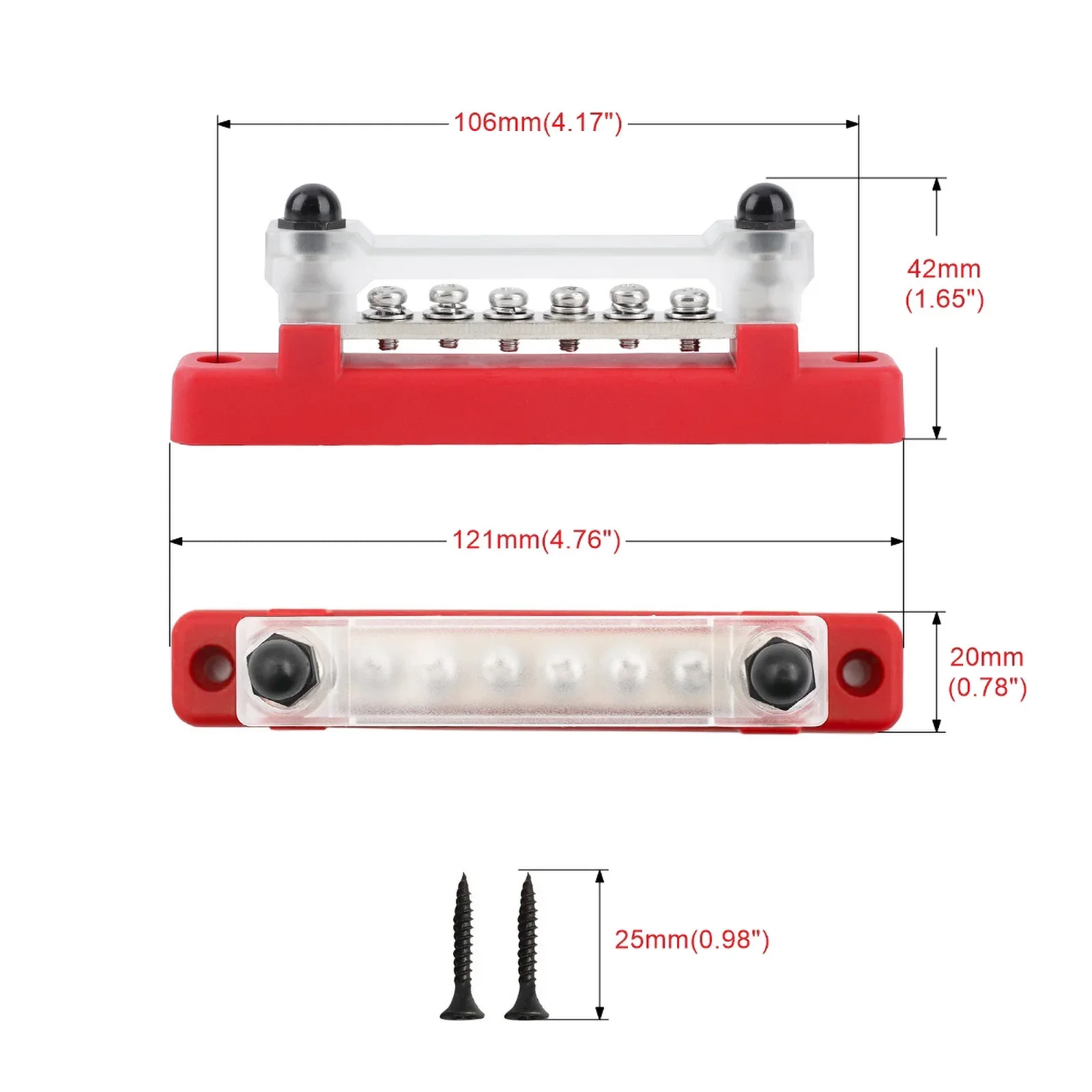 M6 DC 12V 48V Bus Bar 1/4 inch Power Distribution Block 150A Electrical Terminal Block Buss Bar for Truck Boat Car Camper RV
