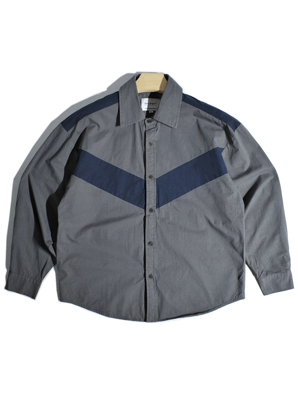 

Loose Fit Casual Workwear irt Men's Patchwork y Sle American Leisure Outerwear Spring Season Long Sve arp Collar