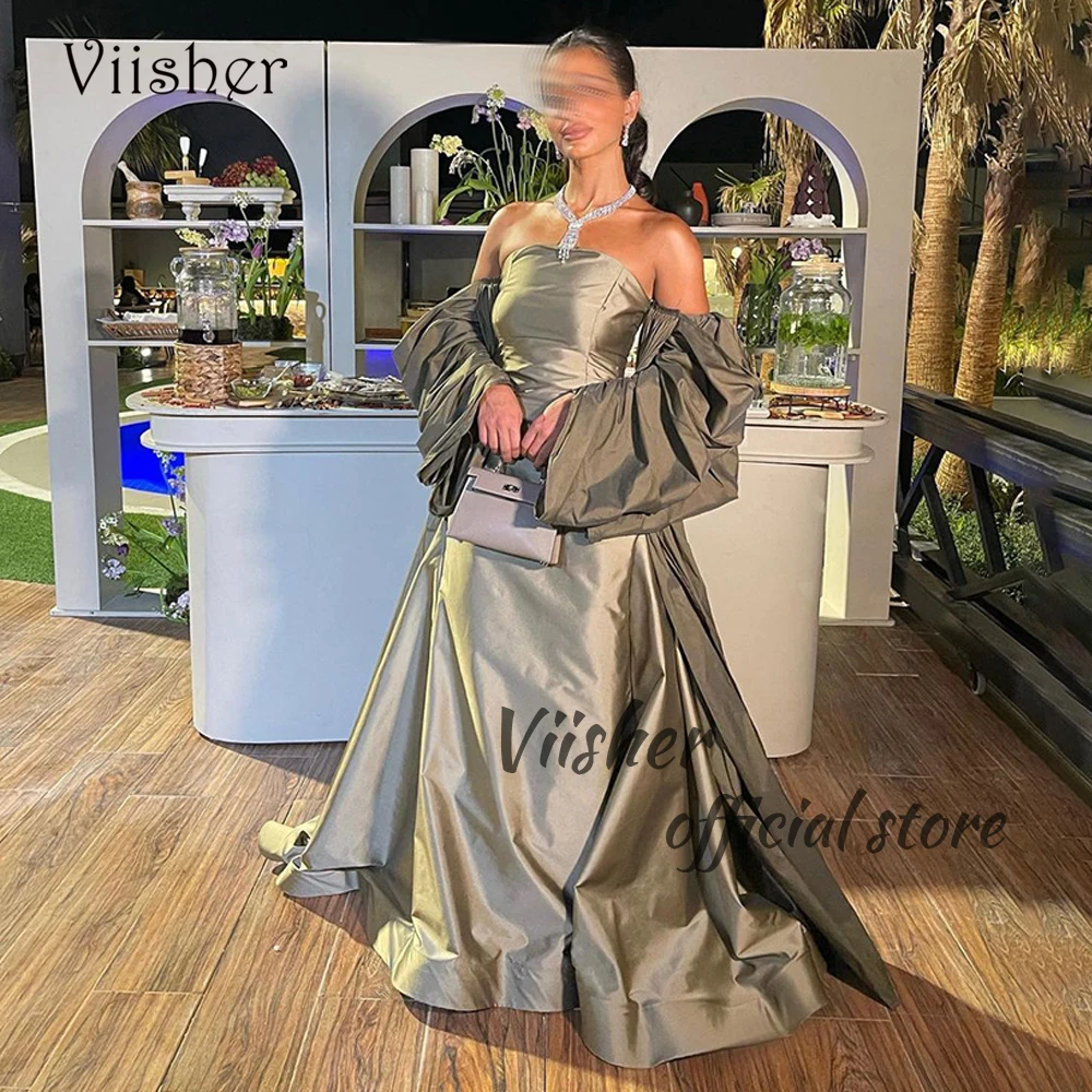 

Olive Green Satin Evening Dresses with Jacket Arabian Dubai Prom Party Dress Strapless Long Formal Occasion Gowns