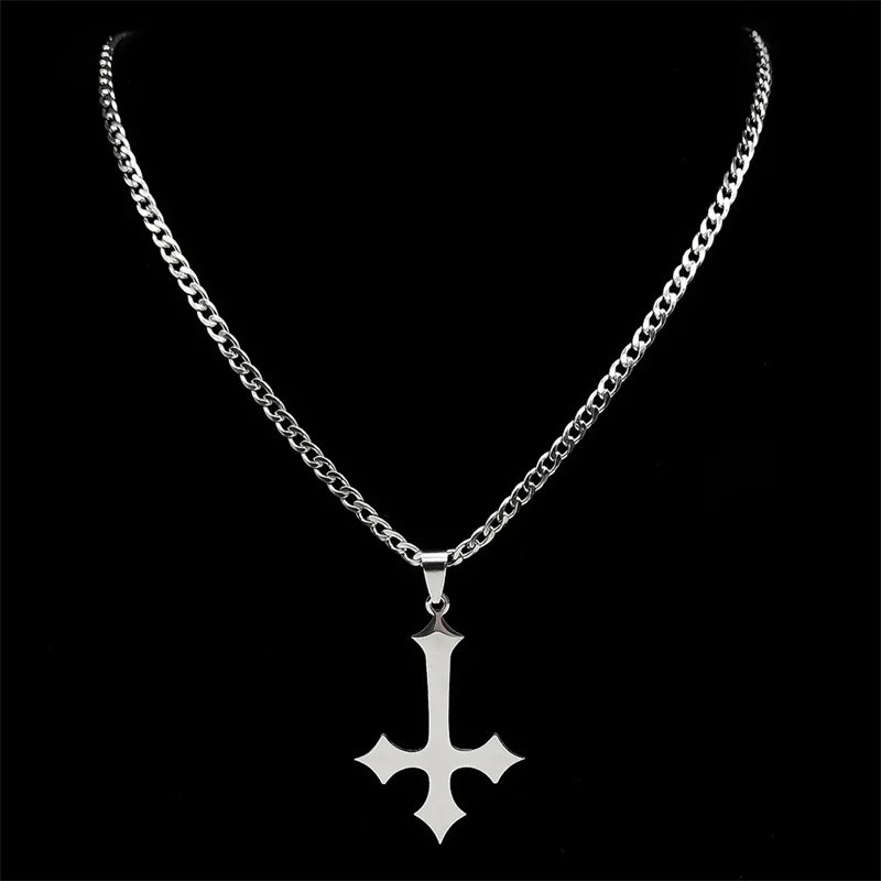 Silver Color Jesus Cross Pendant Necklace For Women Men Stainless Steel Simple Christian Choker Chain Jewelry Hip Hop Party Gift
