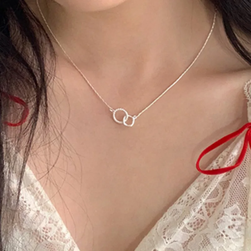 Girlbible  925 Sterling Silver Geometry Necklace for Women Gift Irregular Overlapping Office Versatile Jewelry Gift Dropshipping