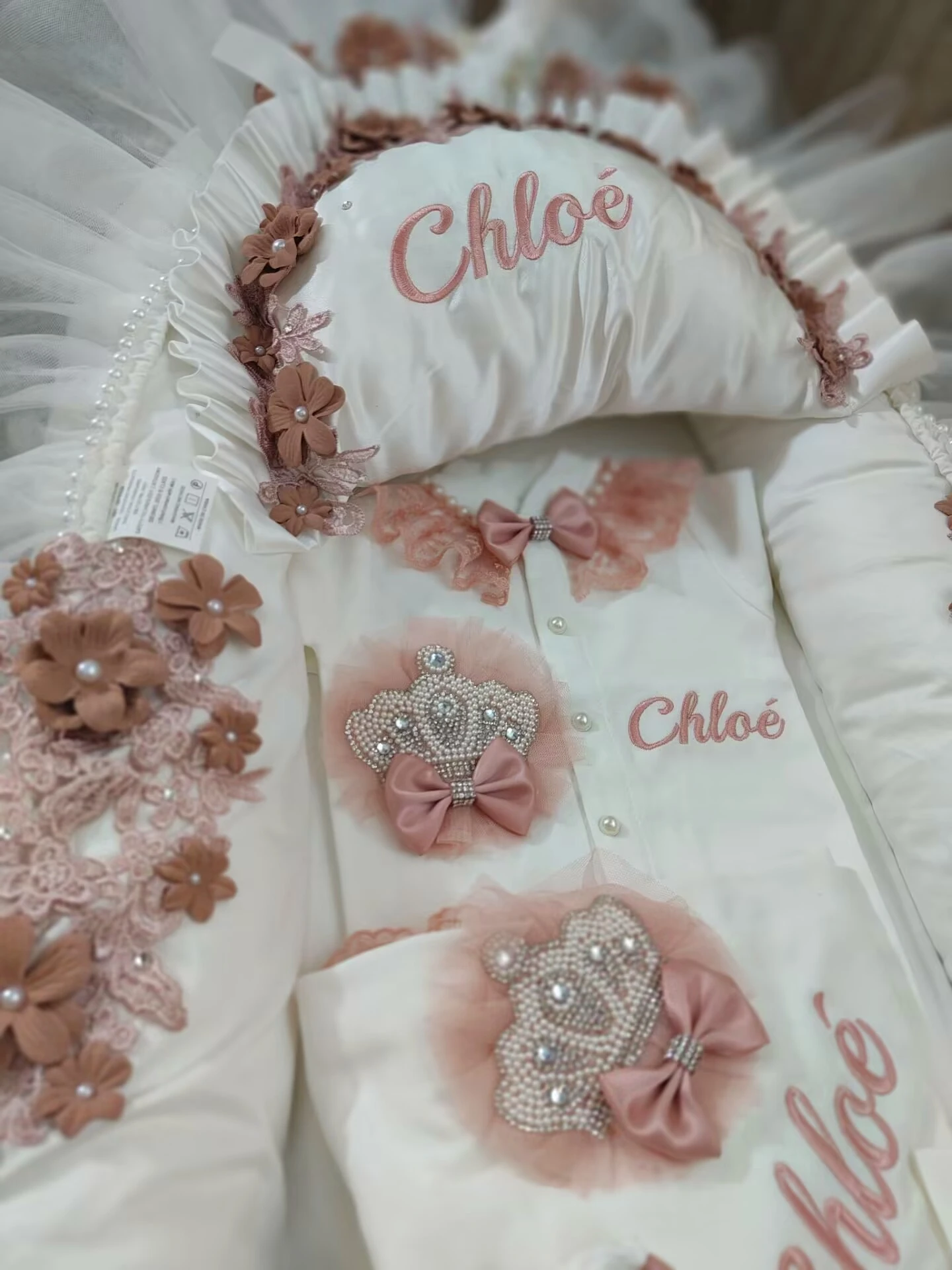 Dollbling 5pcs Newborn Welcome Home Outfits Cotton Infant Baby Luxury Personalized Embroidery Blanket Set