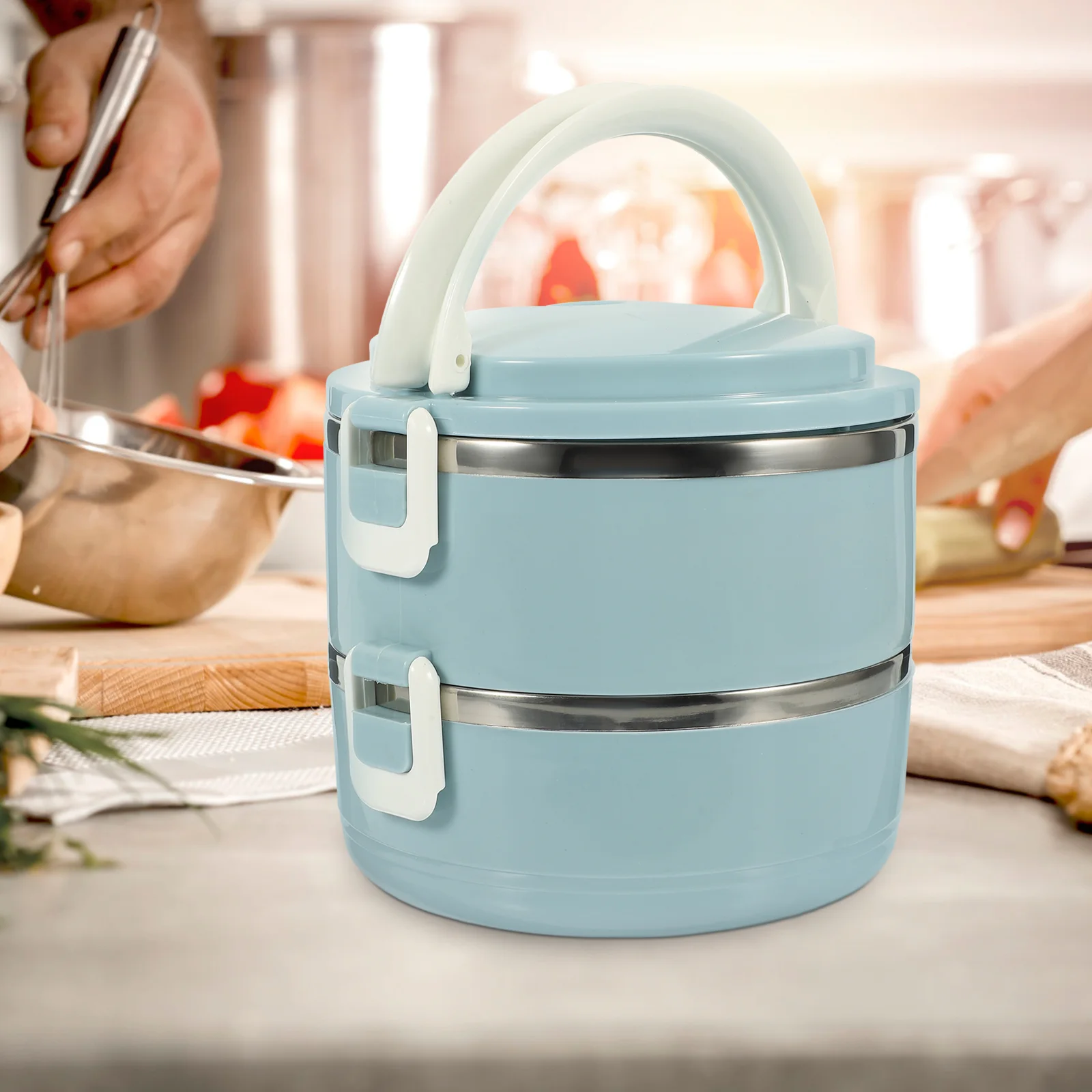 

Containers for Food Travel Bento Case Double Layer Insulated Lunch Box Lunchbox Blue Stainless Steel