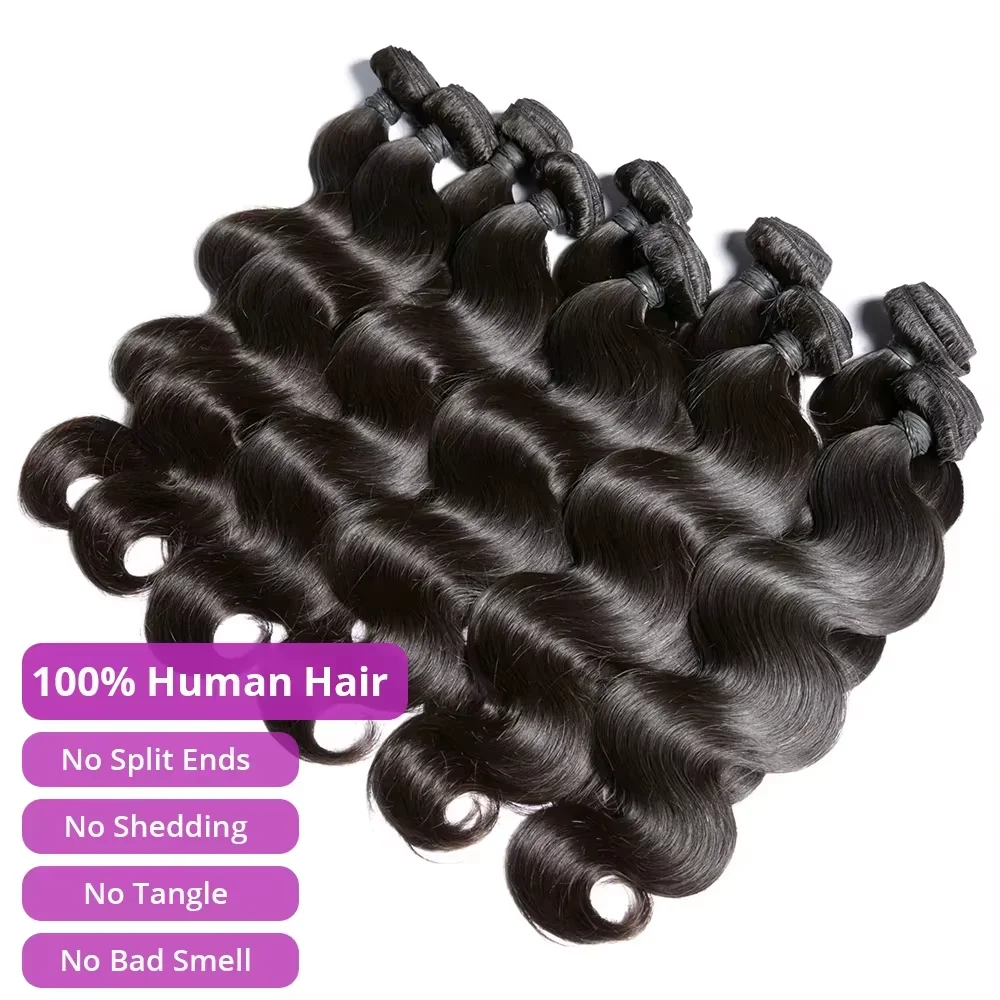 100% 인모 바디 웨이브 번들 30 32인치 인도산 버진 헤어 3/4개 묶음 특가 천연 미가공 헤어 익스텐션