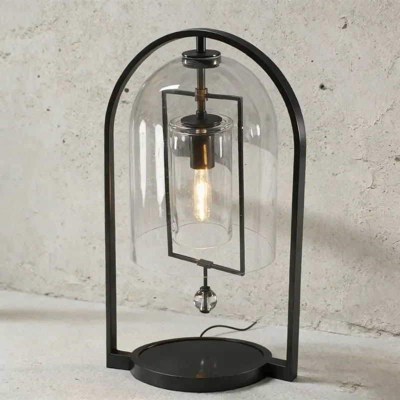 Minimalist Modern Glass Cloche Reading Lampshade Bedside Metal Black Crystal Ball Desk Lighting Brass LED Table