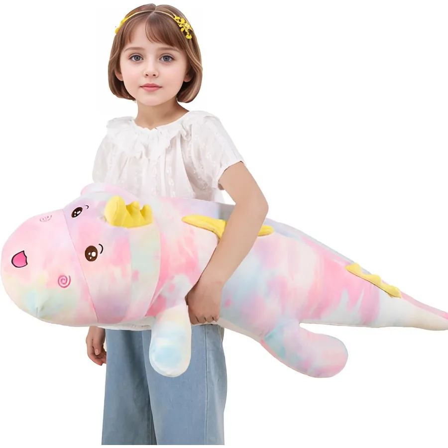 40-Zoll-Riesen-Dinosaurier-Plüschtier, weicher Regenbogen-Dinosaurier, großes Körperkissen, Spielzeug, süßes Plüschtier, Geschenk für Jungen und Mädchen, Geburtstag