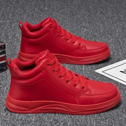 Luxury Brand Men's Sneakers High-top Leather Casual Shoes Fashion Street Skateboard Shoes for Men Platform Shoes Tenis Masculino