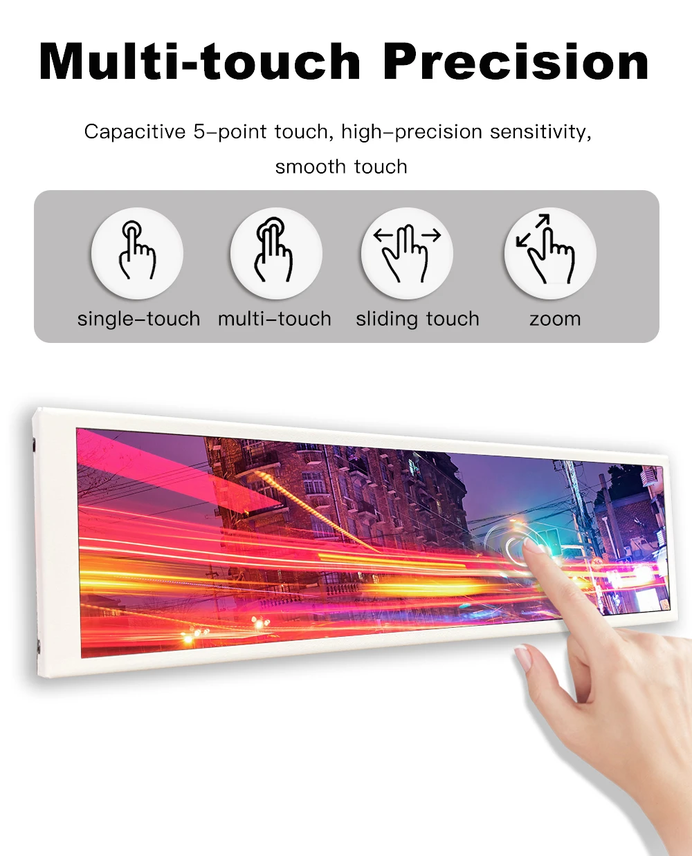 LESOWN Touch Long Bar Screen Display 8.8 inch mini Small HDMI USB IPS 480x1920 LCD Stretched Second Monitor for PC Laptop