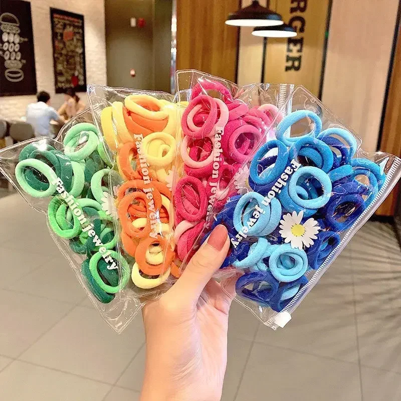 50PCS/Set New Women Girls Candy Colors Nylon Basic Scrunchie Hair Tie Ponytail Hold Hair Rubber Bands Fashion Hair Accessories