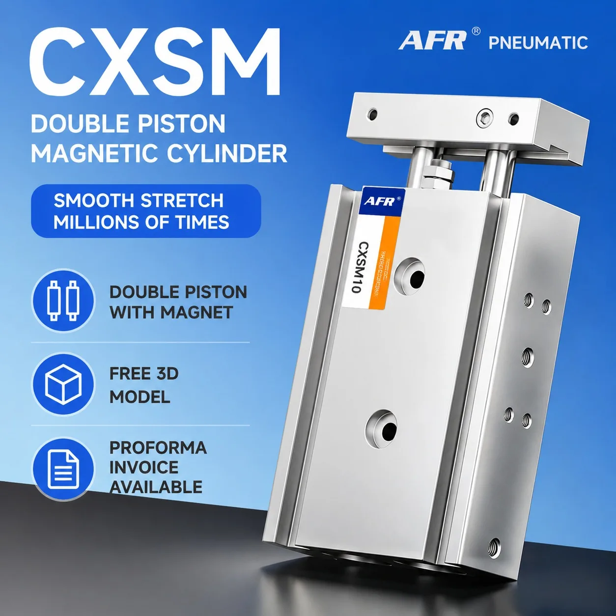 CXSM10 CXSM10-50 75 100 Magnetic Double Rod Cylinder Twin Rod Pneumatic Air Cylinder Bore 10mm Double Acting Compact Dual Shaft