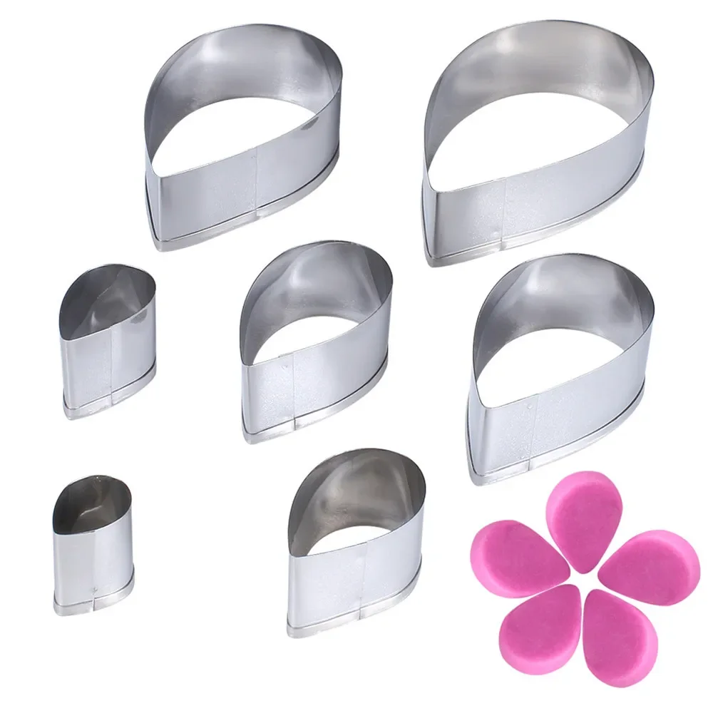 7Pcs/Set Rose Cutter Stainless Steel Water Drop Shape Fondant Flower Molds Petal Stencils Cookie Cutter Cake Decoration Tools