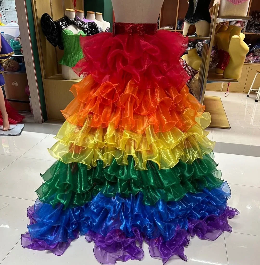 

Pretty Mixed Color High Waist Long Formal Skirt Trendy Tiered Tulle Women Zipper Style Floor Length Party Skirts Custom Made