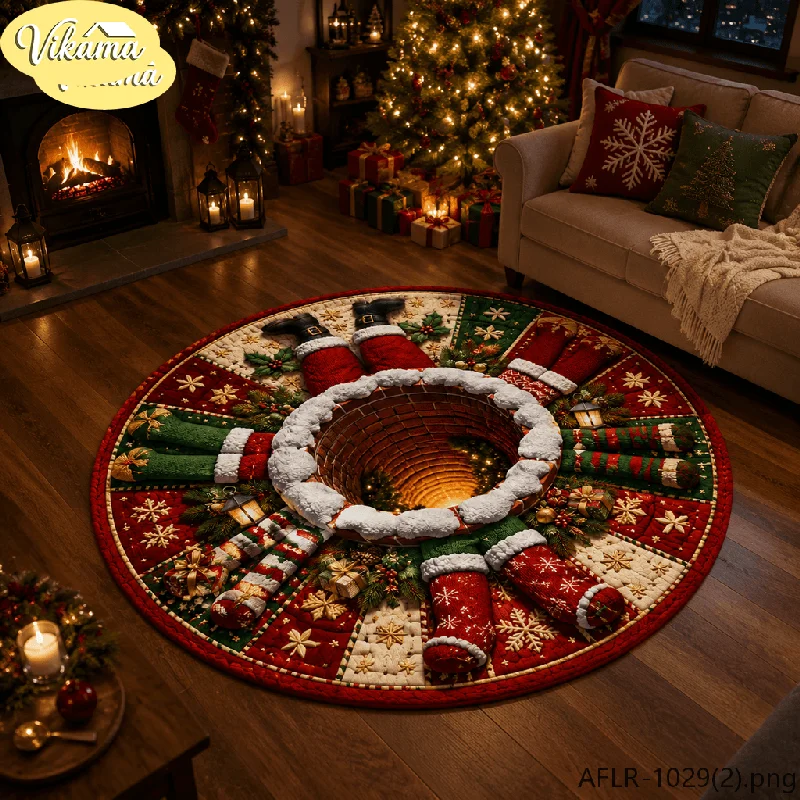 VIKAMA Creative 3D Round Christmas Rug, Snowflake-Patterned Doormat with Cutout Design, Non-Slip Living Room Rug, Home Decor