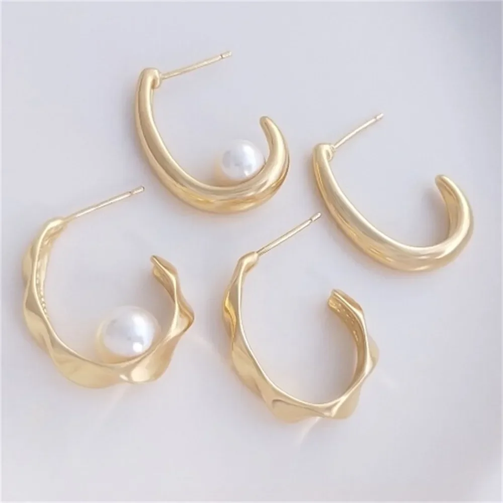 

14K Gold Wrapped Korean C-shaped Fashionable Earrings with A Minimalist Temperament, French 925 Silver Needle DIY Earrings E171