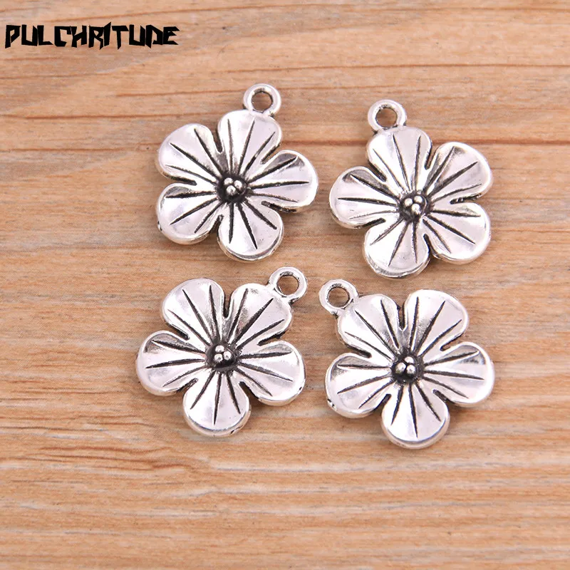 14PCS 20*23mm New Product Two Color Flowers Charms Pendant Jewelry Metal Alloy Jewelry Marking