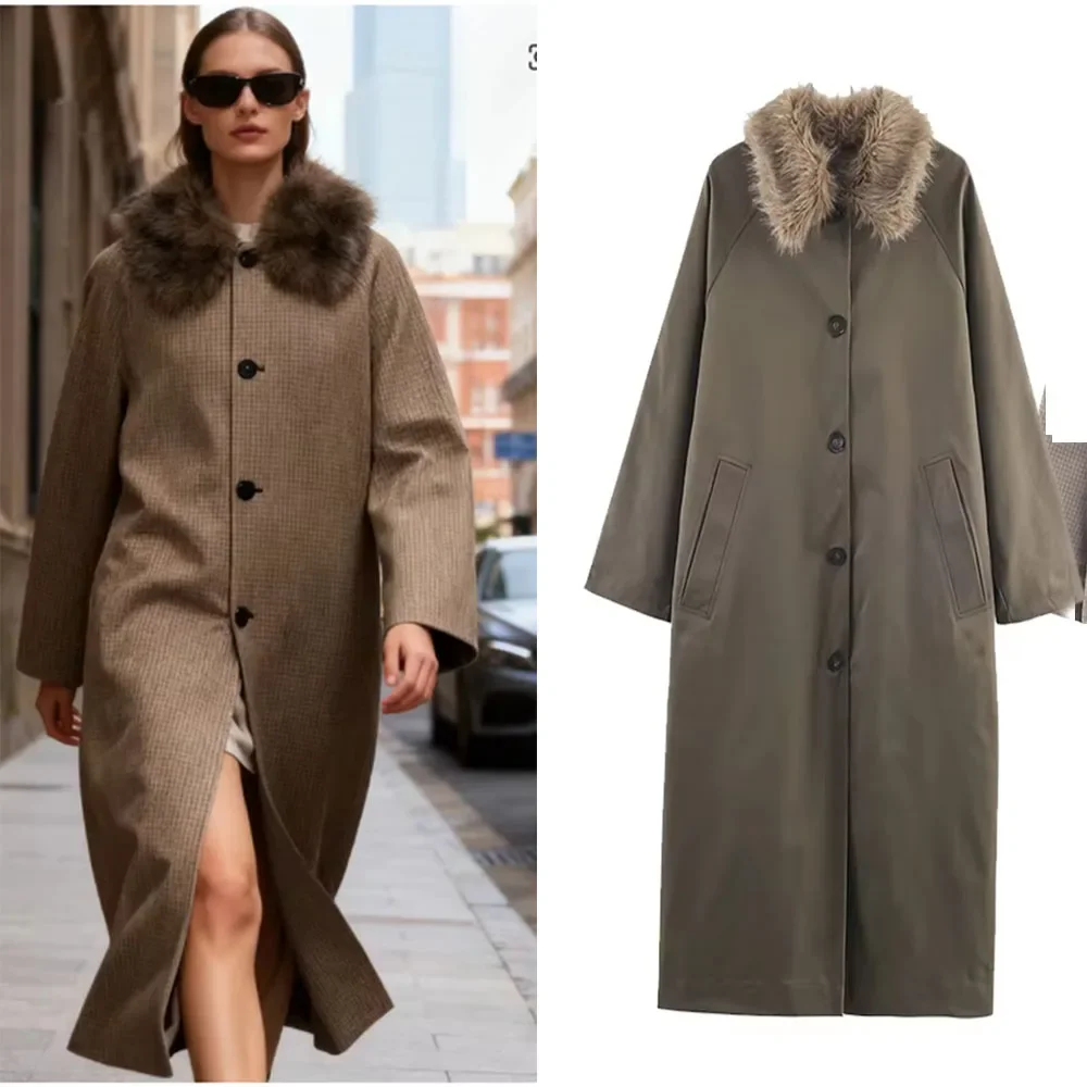 

Winter Women'sFaux Fur Jacket Autumn New Fashion Windbreaker Button Fur Collar Double Sided Outerwear Women Elegant Leisure Coat