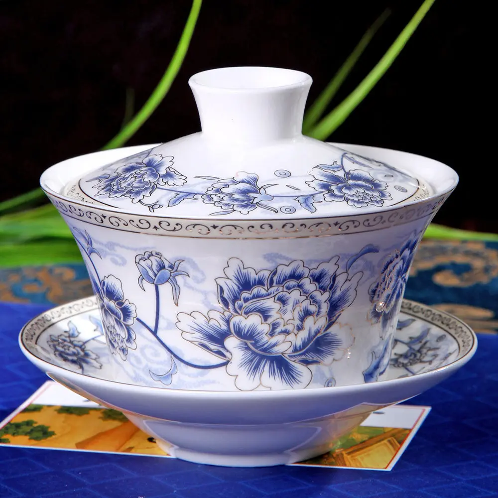 Large Eight Treasures Tea Tureen Ceramic Gaiwan Cup Lid Bowl Brewing 350cc