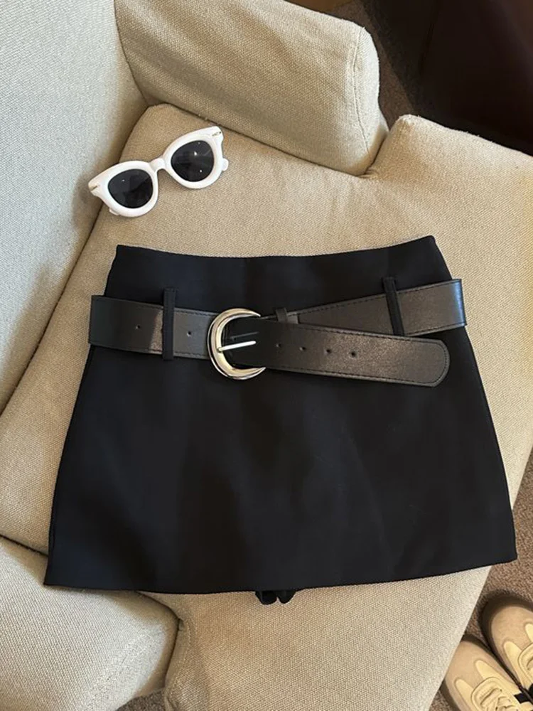 Spring Belt Mini Skirt Women High Waist Vintage Slim Sexy Skirts Korean Casual Solid Female All Match Streetwear A Line Skirt