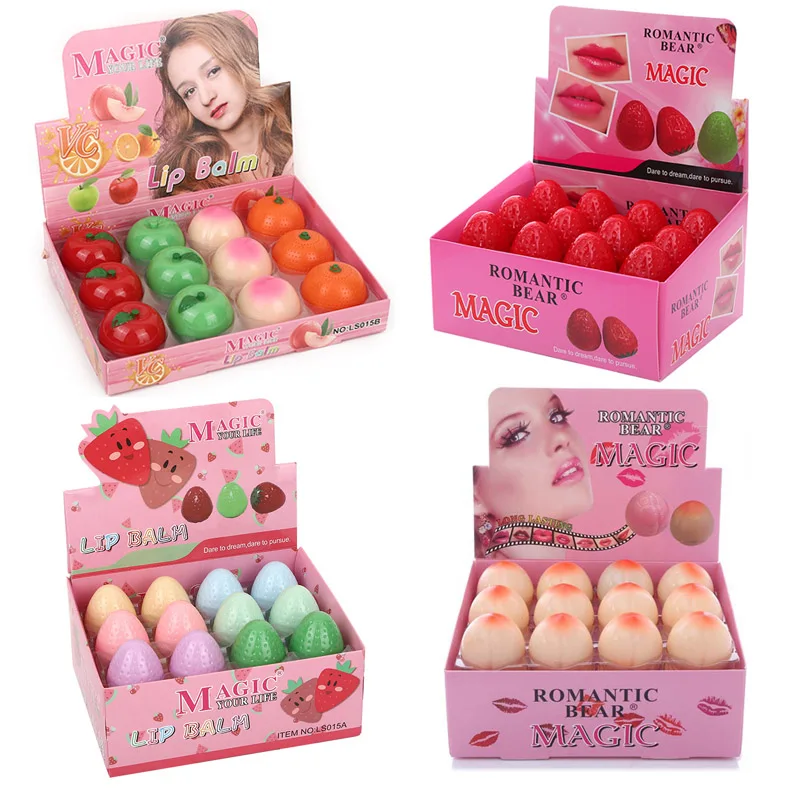 24Pcs Strawberry Peach Tomato Fruit Lip Balm Natural Formula Hydrating Repair Clear Lip Balm Moisturizing For Girls Lips Care