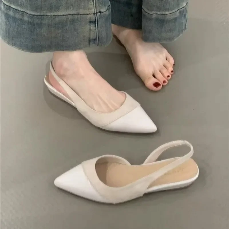 Женские темпераментные сандалии, размер 35–40 ярдов, новые кожаные туфли с острым носком и ремешком на спине, удобная дорожная обувь с мягкой подошвой