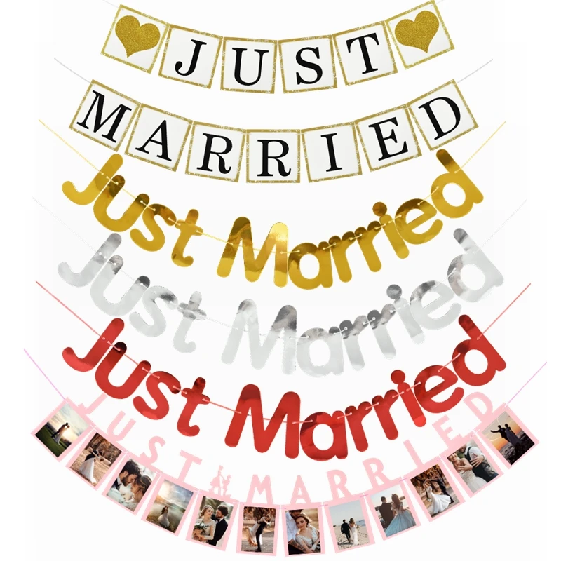 

Just Married Paper Garland Letter Bunting Banner Wedding Table Decorations Photo Props Bridal Shower Party Decor Events Supplies