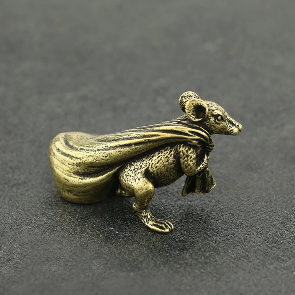 Antique Bronze Gold Bag Chinese Zodiac Rat Brass Tea Pet Decoration Paper Table Decoration Old Copper Play Collection